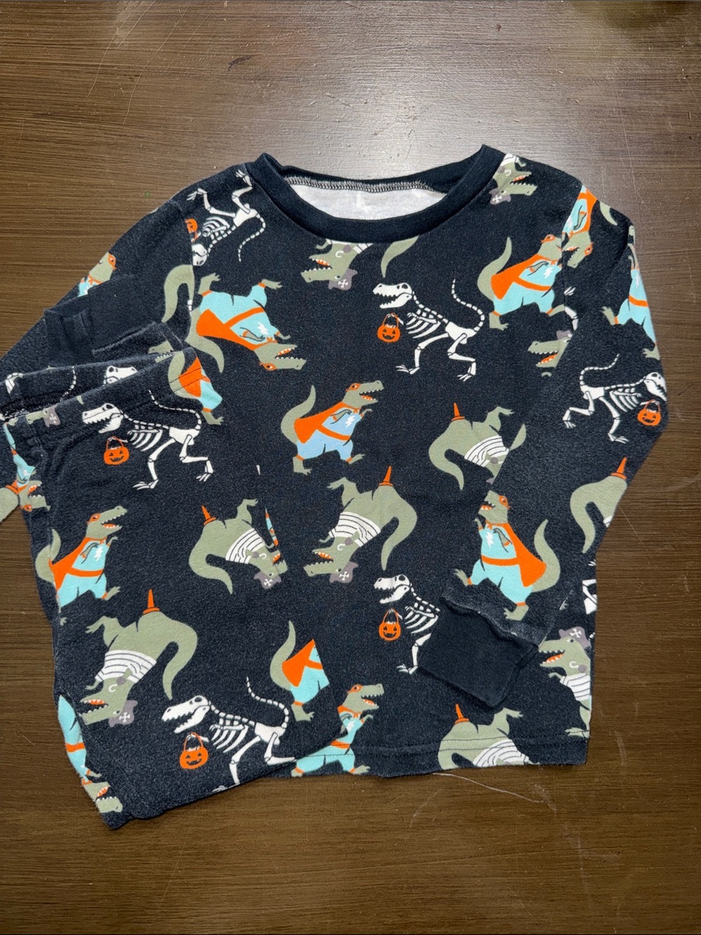 Carter's Black Halloween Dinosaur Pajama Top with Orange & Teal Accents